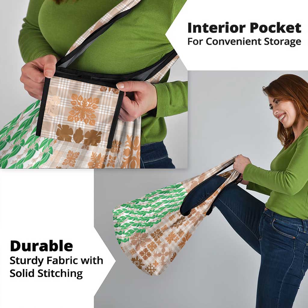 Aloha Hawaii Palaka Tuberose Lei Grocery Bag Hawaiian Quilt Seamless Style - Polynesian Pride