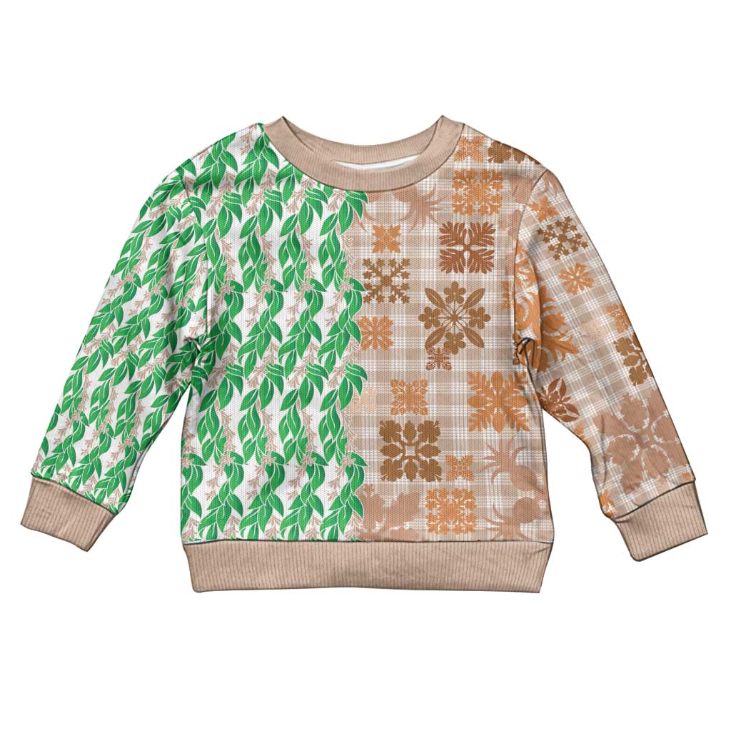 Aloha Hawaii Palaka Tuberose Lei Kid Ugly Christmas Sweater Hawaiian Quilt Seamless Style - Polynesian Pride