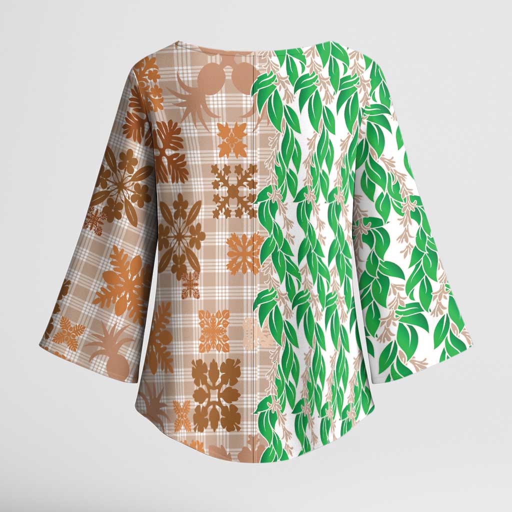 Aloha Hawaii Palaka Tuberose Lei Kimono Sleeve Blouse Hawaiian Quilt Seamless Style - Polynesian Pride