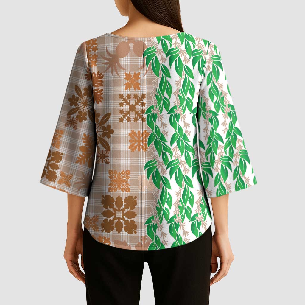 Aloha Hawaii Palaka Tuberose Lei Kimono Sleeve Blouse Hawaiian Quilt Seamless Style - Polynesian Pride