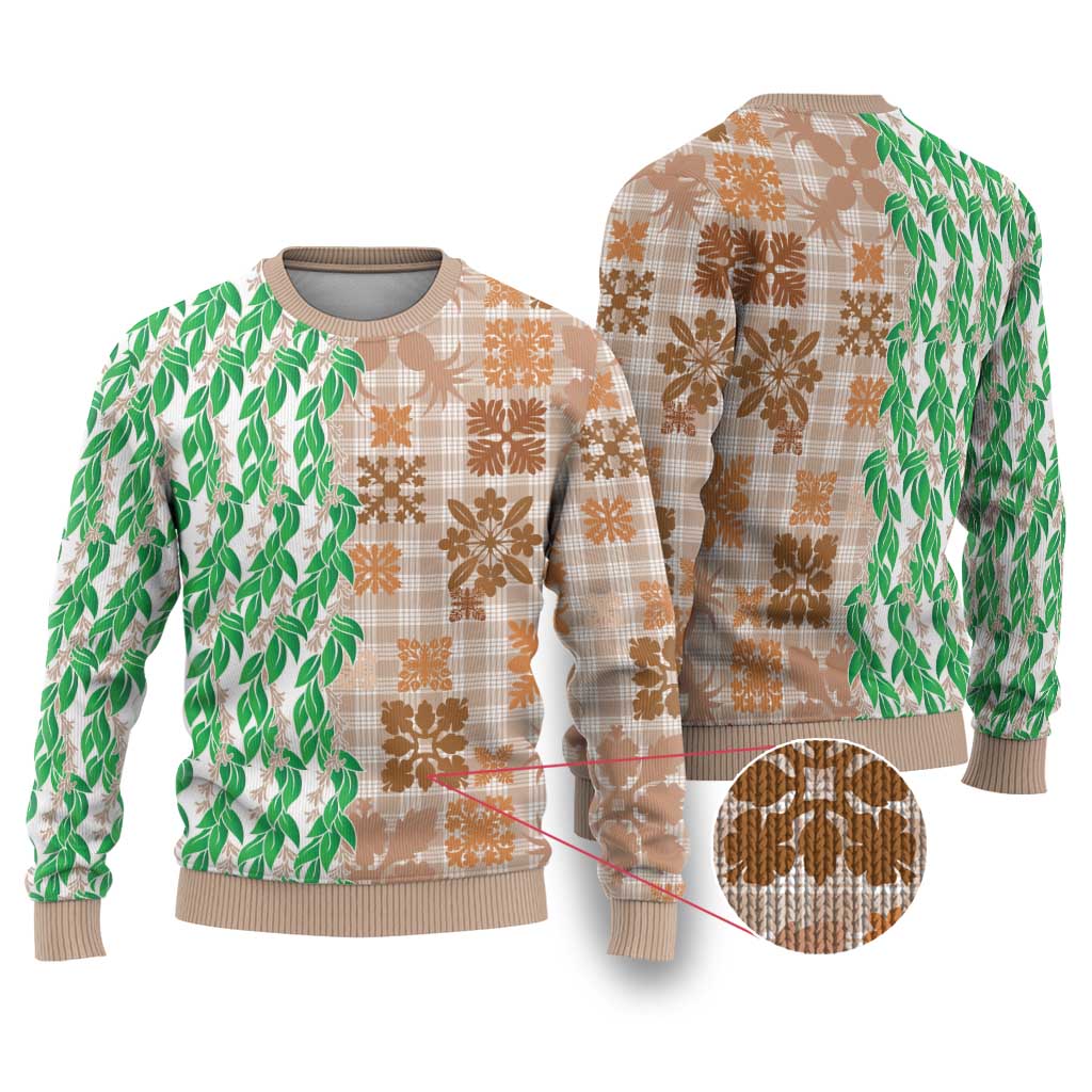 Aloha Hawaii Palaka Tuberose Lei Ugly Christmas Sweater Hawaiian Quilt Seamless Style - Polynesian Pride