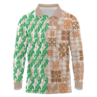 Aloha Hawaii Palaka Tuberose Lei Long Sleeve Polo Shirt Hawaiian Quilt Seamless Style LT14 Beige - Polynesian Pride