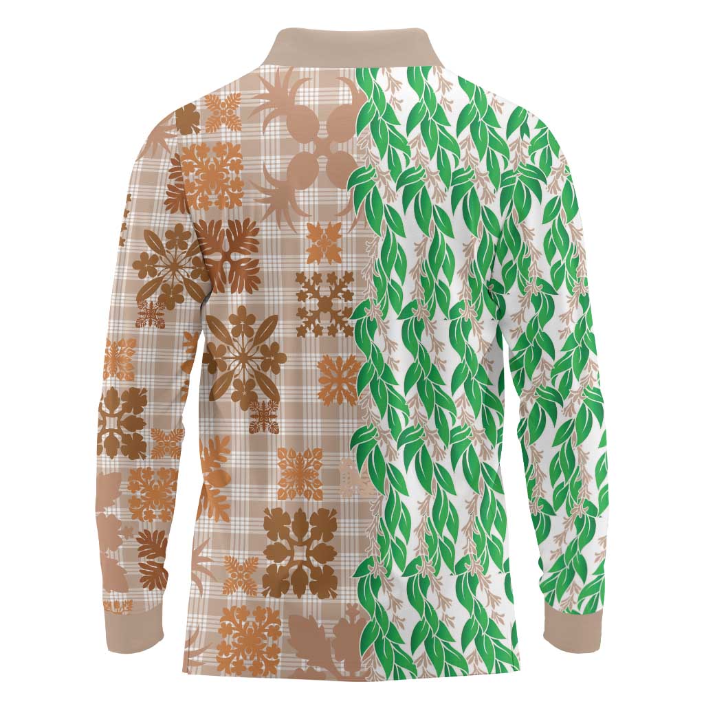 Aloha Hawaii Palaka Tuberose Lei Long Sleeve Polo Shirt Hawaiian Quilt Seamless Style LT14 - Polynesian Pride