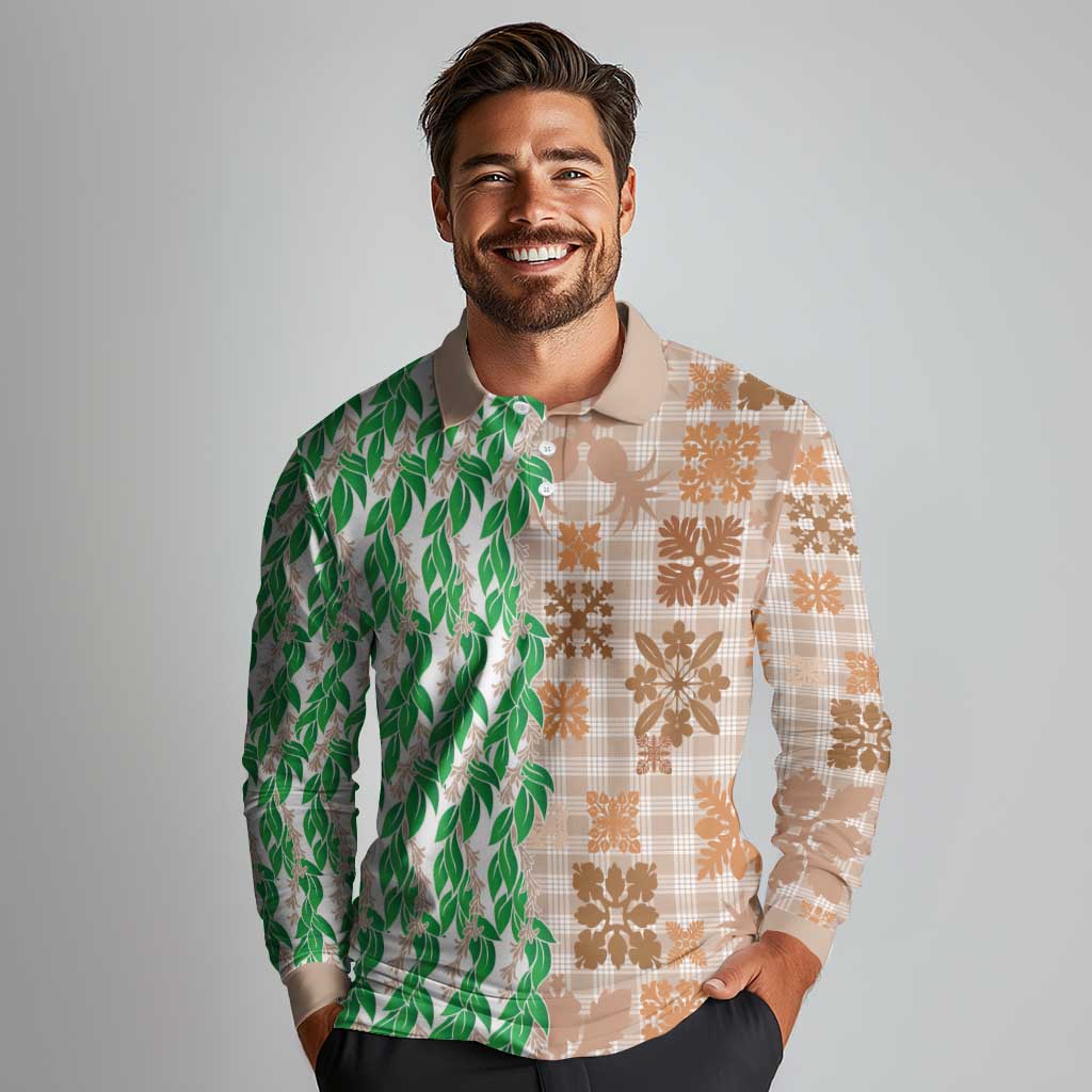 Aloha Hawaii Palaka Tuberose Lei Long Sleeve Polo Shirt Hawaiian Quilt Seamless Style LT14 - Polynesian Pride