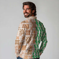 Aloha Hawaii Palaka Tuberose Lei Long Sleeve Polo Shirt Hawaiian Quilt Seamless Style LT14 - Polynesian Pride