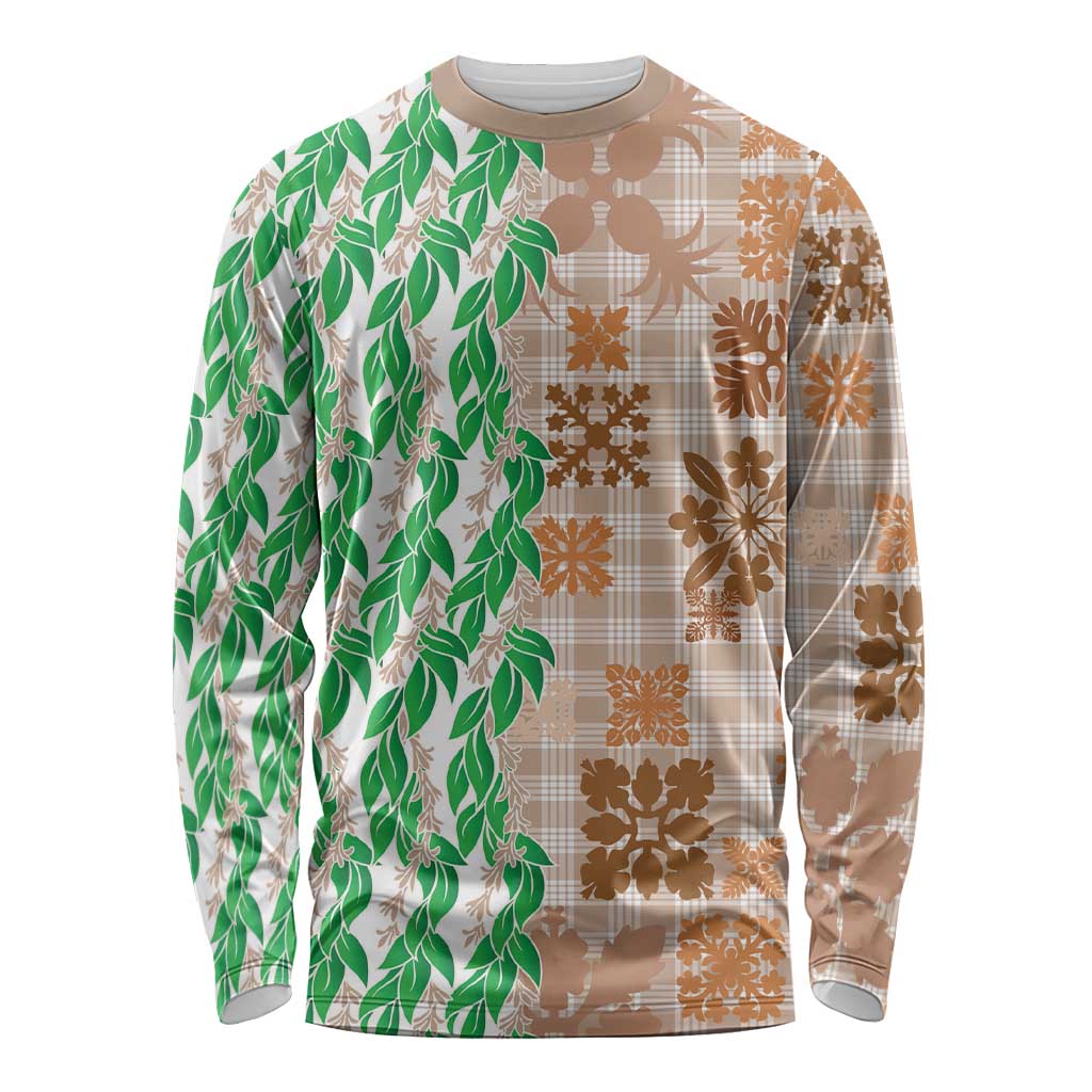 Aloha Hawaii Palaka Tuberose Lei Long Sleeve Shirt Hawaiian Quilt Seamless Style - Polynesian Pride