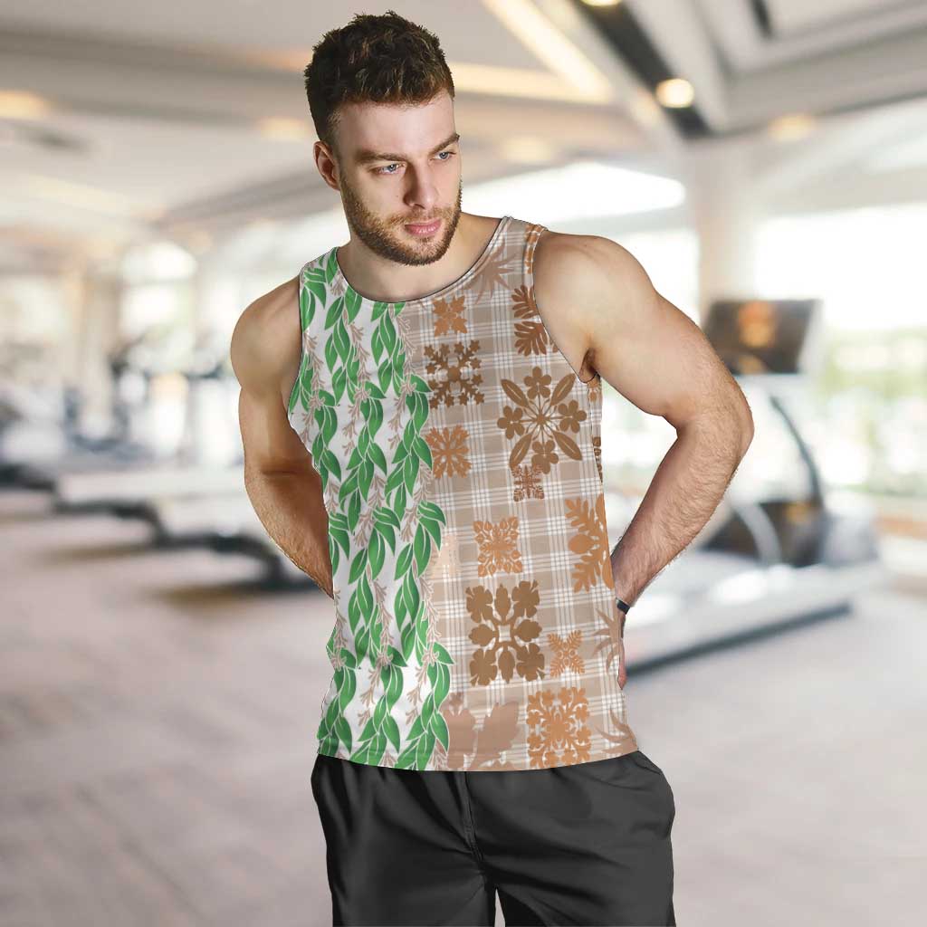 Aloha Hawaii Palaka Tuberose Lei Men Tank Top Hawaiian Quilt Seamless Style - Polynesian Pride