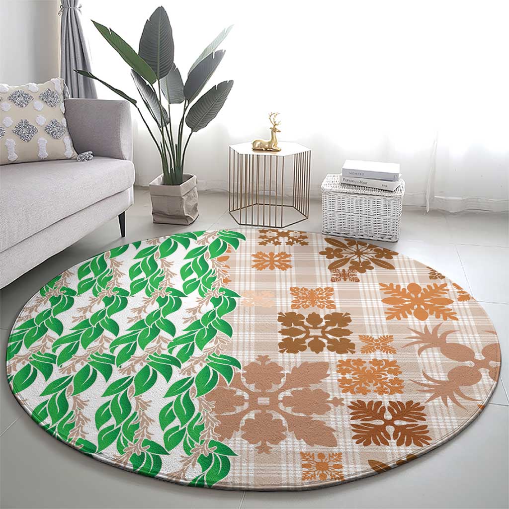 Aloha Hawaii Palaka Tuberose Lei Round Carpet Hawaiian Quilt Seamless Style - Polynesian Pride