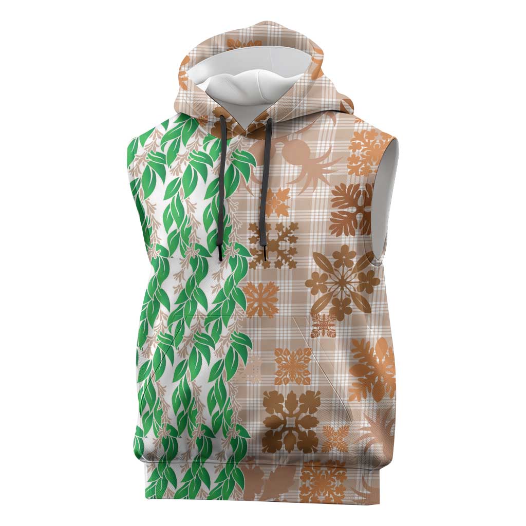 Aloha Hawaii Palaka Tuberose Lei Sleeveless Hoodie Hawaiian Quilt Seamless Style - Polynesian Pride