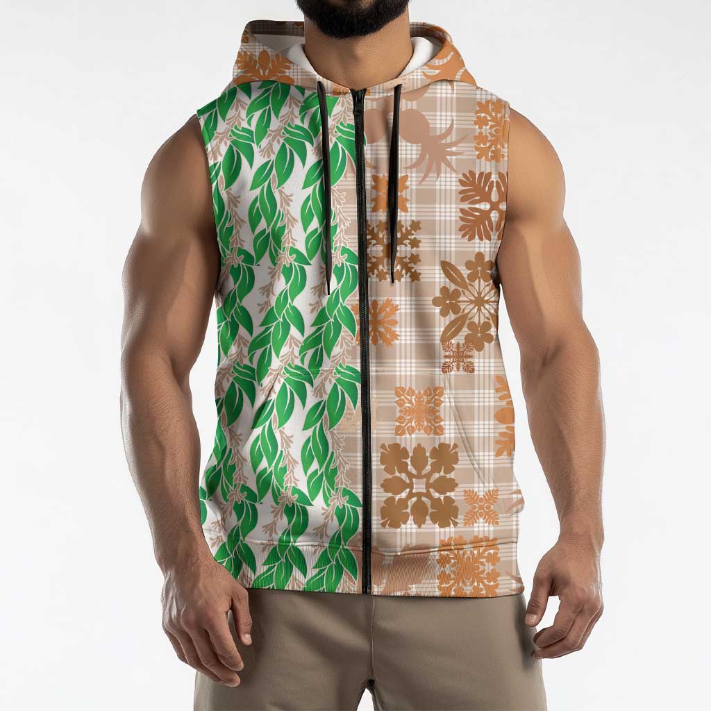 Aloha Hawaii Palaka Tuberose Lei Sleeveless Zip Hoodie Hawaiian Quilt Seamless Style LT14