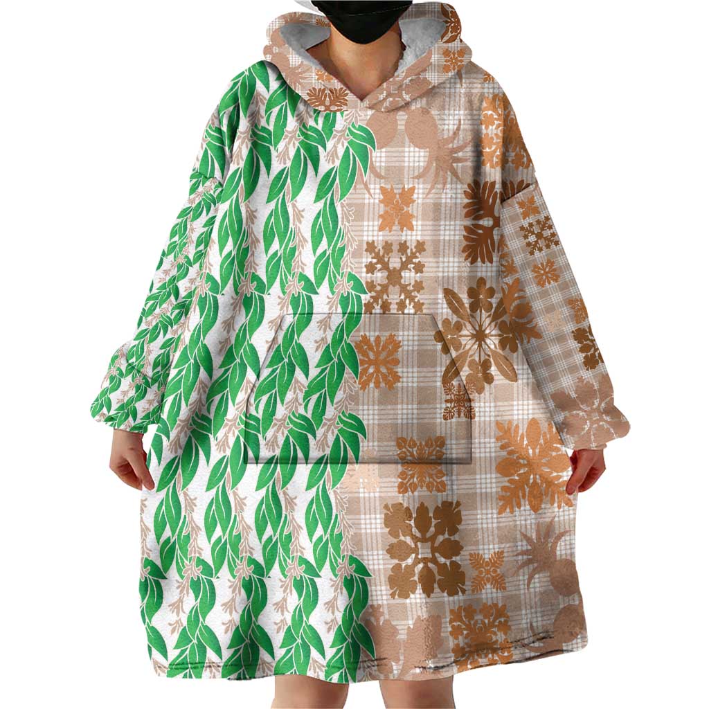 Aloha Hawaii Palaka Tuberose Lei Wearable Blanket Hoodie Hawaiian Quilt Seamless Style - Polynesian Pride