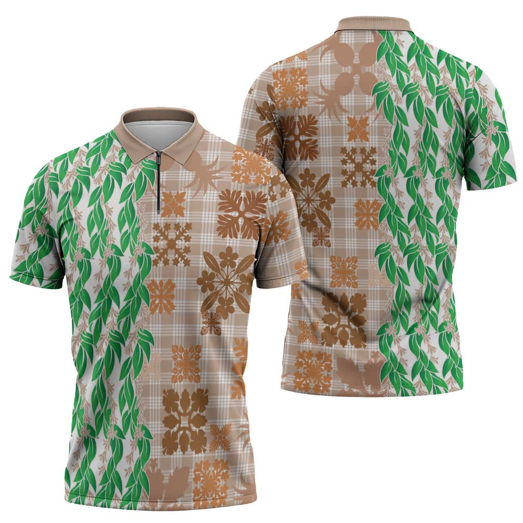 Aloha Hawaii Palaka Tuberose Lei Zipper Polo Shirt Hawaiian Quilt Seamless Style - Polynesian Pride