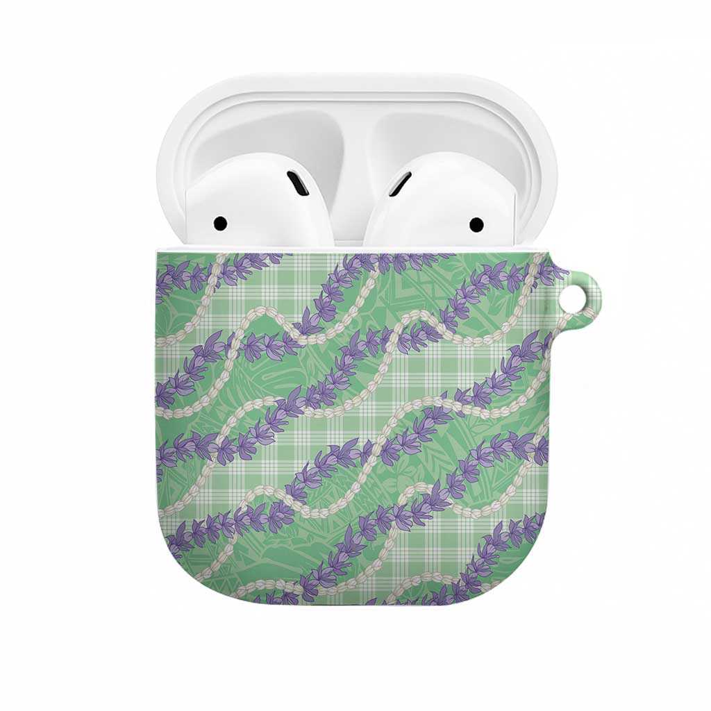 Pastel Green Hawaii Palaka Honohono Pikake AirPods Case Hawaiian Orchid Lei Polynesian Pattern - Polynesian Pride
