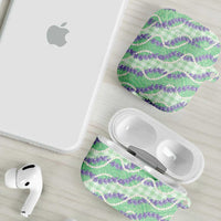 Pastel Green Hawaii Palaka Honohono Pikake AirPods Case Hawaiian Orchid Lei Polynesian Pattern - Polynesian Pride