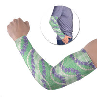 Pastel Green Hawaii Palaka Honohono Pikake Arm Sleeves Hawaiian Orchid Lei Polynesian Pattern - Polynesian Pride