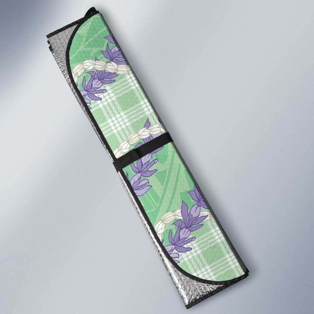 Pastel Green Hawaii Palaka Honohono Pikake Auto Sun Shade Hawaiian Orchid Lei Polynesian Pattern - Polynesian Pride