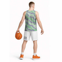 Pastel Green Hawaii Palaka Honohono Pikake Basketball Jersey Hawaiian Orchid Lei Polynesian Pattern - Polynesian Pride