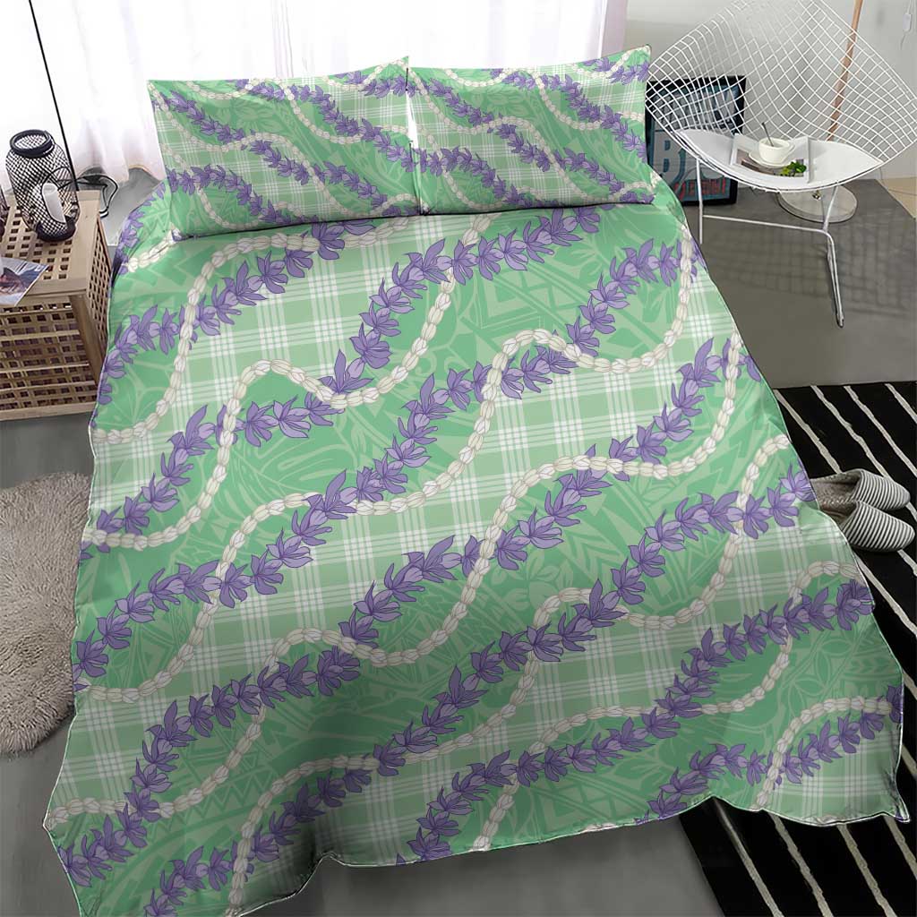 Pastel Green Hawaii Palaka Honohono Pikake Bedding Set Hawaiian Orchid Lei Polynesian Pattern - Polynesian Pride