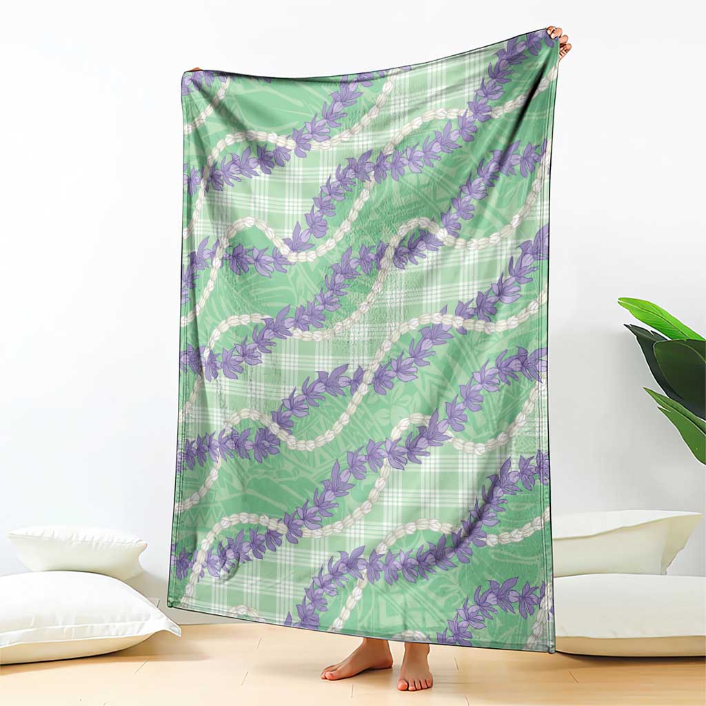 Pastel Green Hawaii Palaka Honohono Pikake Blanket Hawaiian Orchid Lei Polynesian Pattern - Polynesian Pride