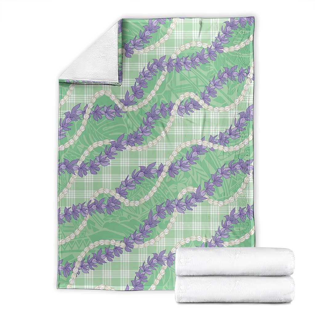 Pastel Green Hawaii Palaka Honohono Pikake Blanket Hawaiian Orchid Lei Polynesian Pattern - Polynesian Pride