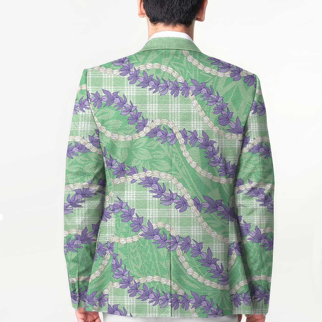 Pastel Green Hawaii Palaka Honohono Pikake Blazer Hawaiian Orchid Lei Polynesian Pattern - Polynesian Pride