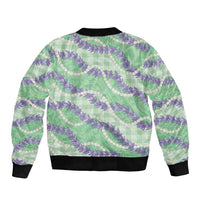 Pastel Green Hawaii Palaka Honohono Pikake Bomber Jacket Hawaiian Orchid Lei Polynesian Pattern - Polynesian Pride