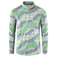 Pastel Green Hawaii Palaka Honohono Pikake Button Sweatshirt Hawaiian Orchid Lei Polynesian Pattern - Polynesian Pride