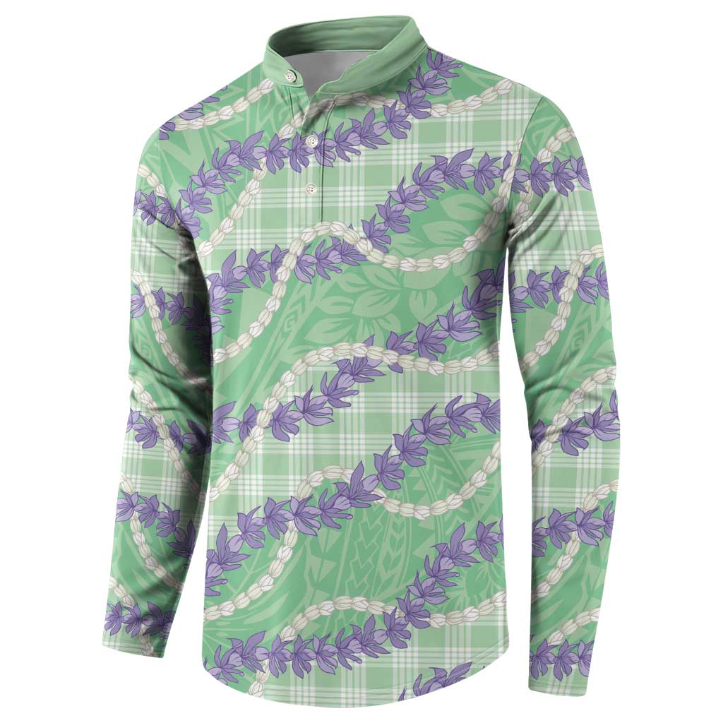Pastel Green Hawaii Palaka Honohono Pikake Button Sweatshirt Hawaiian Orchid Lei Polynesian Pattern - Polynesian Pride