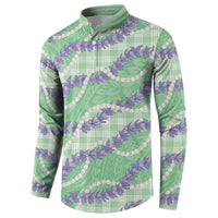 Pastel Green Hawaii Palaka Honohono Pikake Button Sweatshirt Hawaiian Orchid Lei Polynesian Pattern - Polynesian Pride