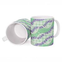 Pastel Green Hawaii Palaka Honohono Pikake Ceramic Mug Hawaiian Orchid Lei Polynesian Pattern - Polynesian Pride