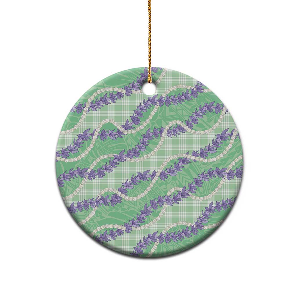 Pastel Green Hawaii Palaka Honohono Pikake Ceramic Ornament Hawaiian Orchid Lei Polynesian Pattern - Polynesian Pride