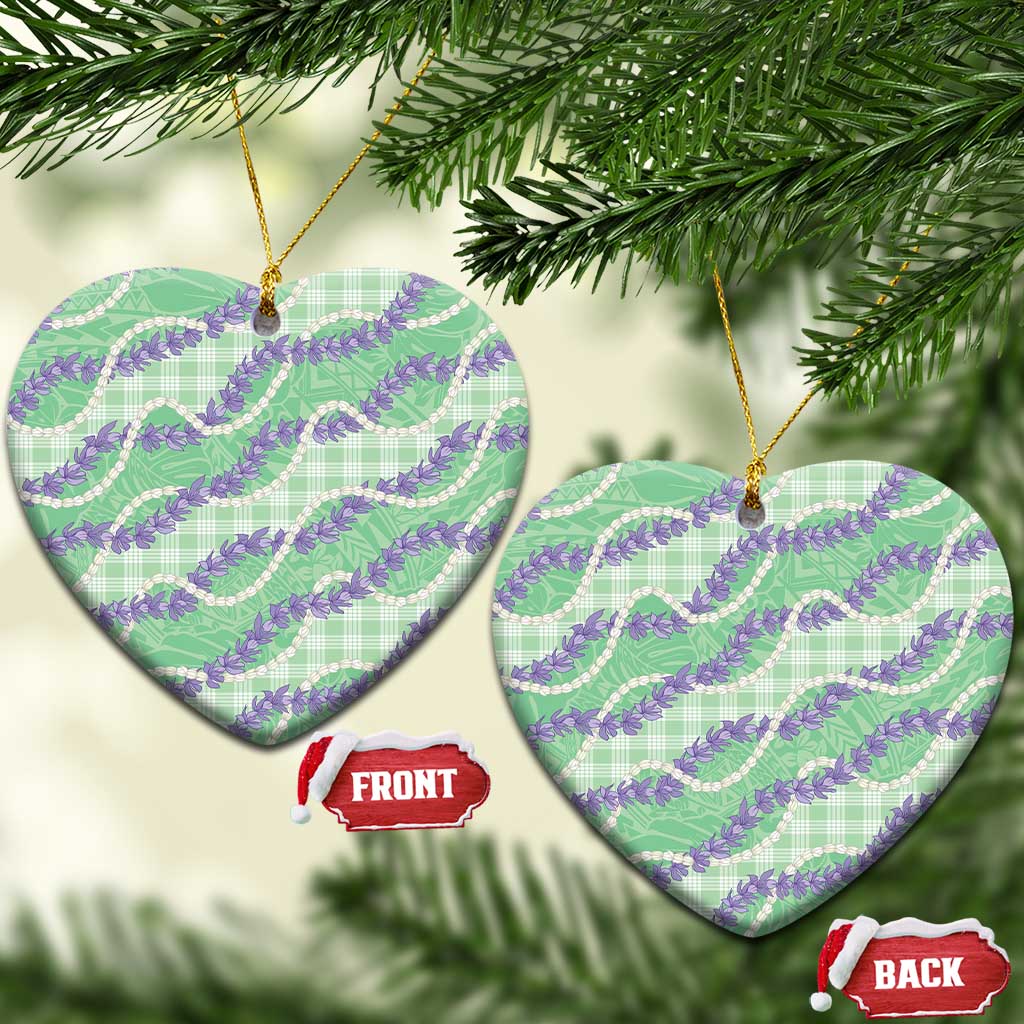 Pastel Green Hawaii Palaka Honohono Pikake Ceramic Ornament Hawaiian Orchid Lei Polynesian Pattern - Polynesian Pride