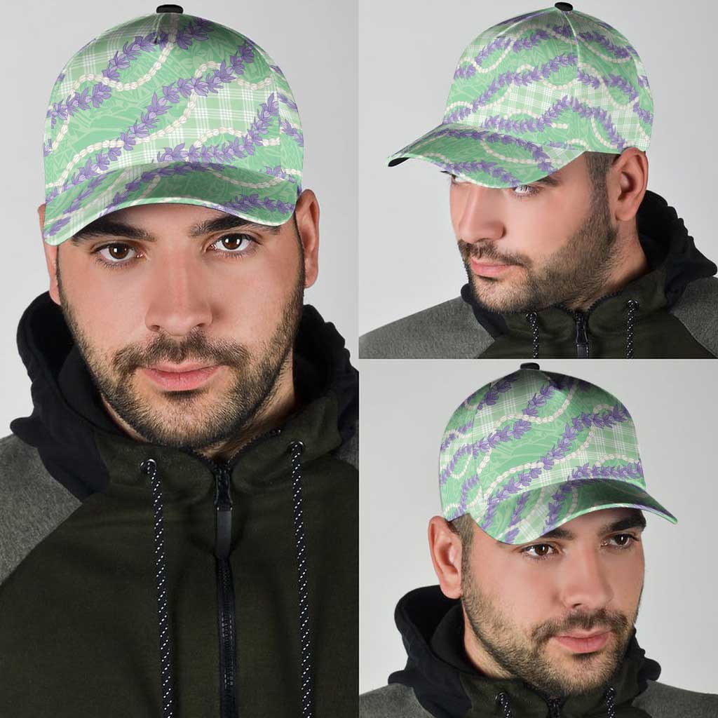Pastel Green Hawaii Palaka Honohono Pikake Classic Cap Hawaiian Orchid Lei Polynesian Pattern - Polynesian Pride