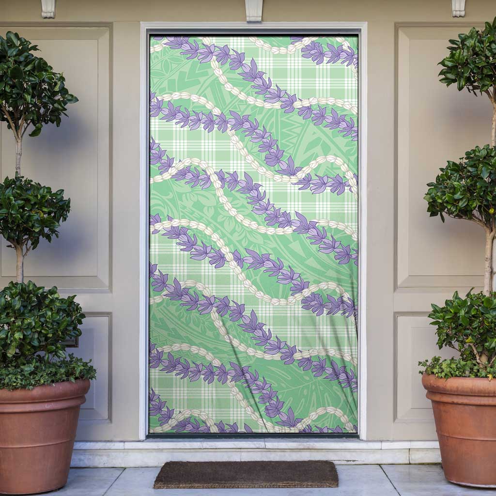 Pastel Green Hawaii Palaka Honohono Pikake Door Cover Hawaiian Orchid Lei Polynesian Pattern - Polynesian Pride