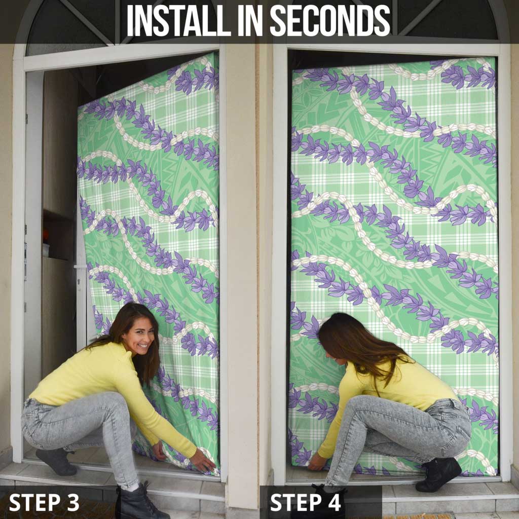 Pastel Green Hawaii Palaka Honohono Pikake Door Cover Hawaiian Orchid Lei Polynesian Pattern - Polynesian Pride