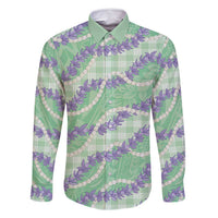 Pastel Green Hawaii Palaka Honohono Pikake Family Matching Long Sleeve Bodycon Dress and Hawaiian Shirt Hawaiian Orchid Lei Polynesian Pattern - Polynesian Pride