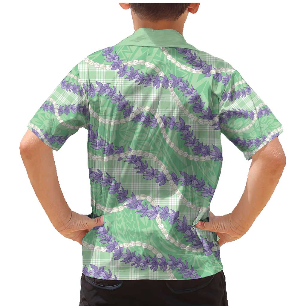 Pastel Green Hawaii Palaka Honohono Pikake Family Matching Mermaid Dress and Hawaiian Shirt Hawaiian Orchid Lei Polynesian Pattern - Polynesian Pride