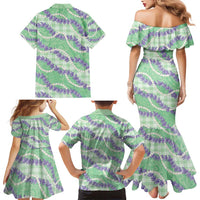 Pastel Green Hawaii Palaka Honohono Pikake Family Matching Mermaid Dress and Hawaiian Shirt Hawaiian Orchid Lei Polynesian Pattern - Polynesian Pride