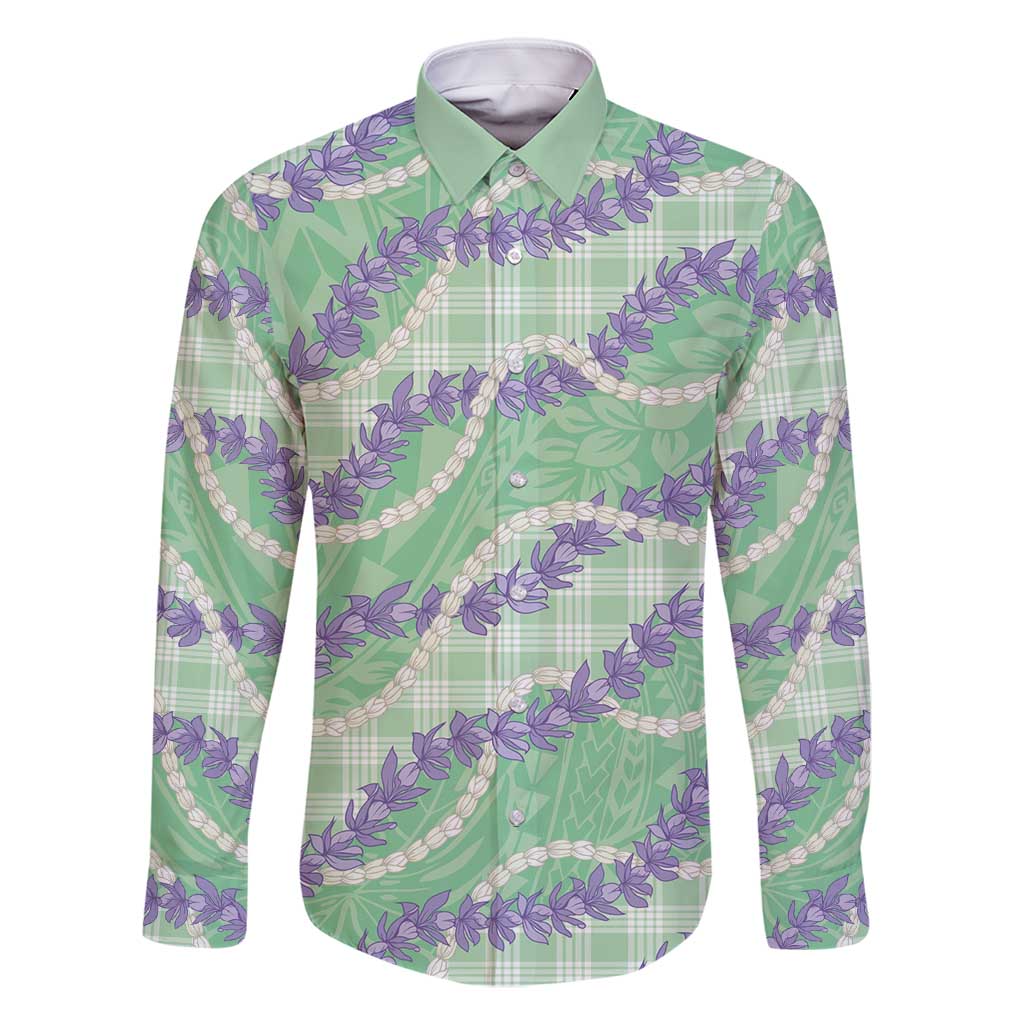 Pastel Green Hawaii Palaka Honohono Pikake Family Matching Mermaid Dress and Hawaiian Shirt Hawaiian Orchid Lei Polynesian Pattern - Polynesian Pride