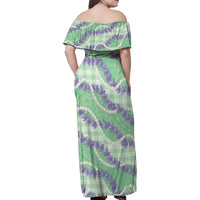 Pastel Green Hawaii Palaka Honohono Pikake Family Matching Off Shoulder Maxi Dress and Hawaiian Shirt Hawaiian Orchid Lei Polynesian Pattern - Polynesian Pride