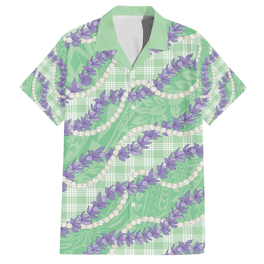 Pastel Green Hawaii Palaka Honohono Pikake Family Matching Short Sleeve Bodycon Dress and Hawaiian Shirt Hawaiian Orchid Lei Polynesian Pattern - Polynesian Pride