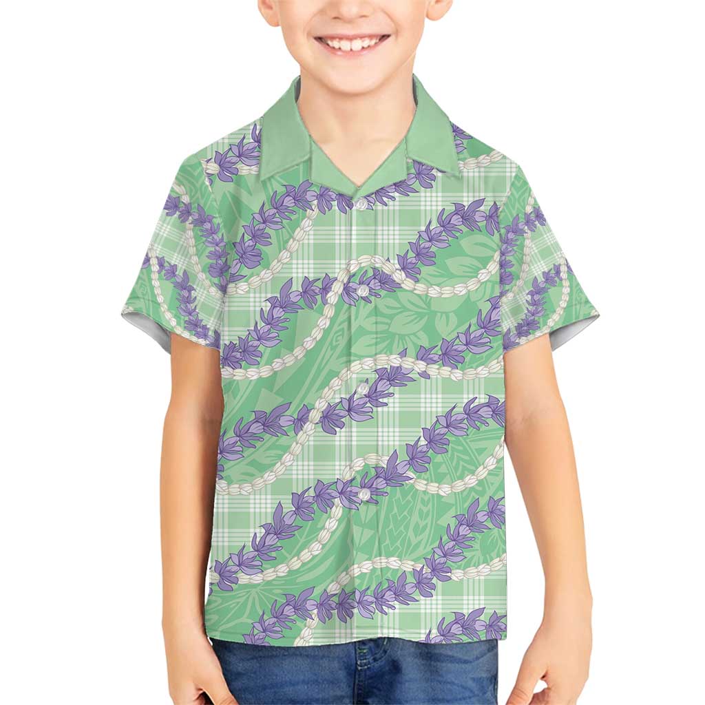 Pastel Green Hawaii Palaka Honohono Pikake Family Matching Summer Maxi Dress and Hawaiian Shirt Hawaiian Orchid Lei Polynesian Pattern - Polynesian Pride