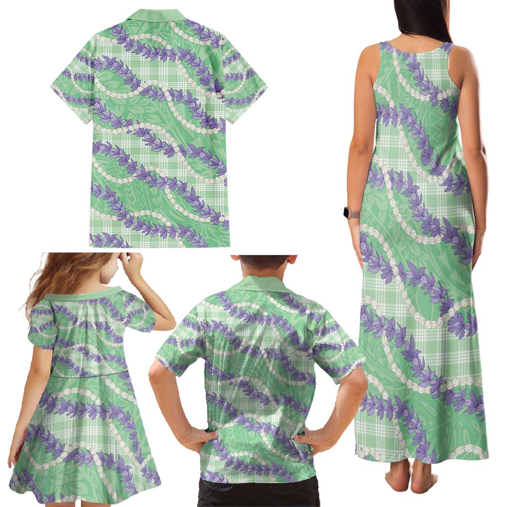 Pastel Green Hawaii Palaka Honohono Pikake Family Matching Tank Maxi Dress and Hawaiian Shirt Hawaiian Orchid Lei Polynesian Pattern - Polynesian Pride