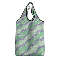Pastel Green Hawaii Palaka Honohono Pikake Grocery Bag Hawaiian Orchid Lei Polynesian Pattern - Polynesian Pride