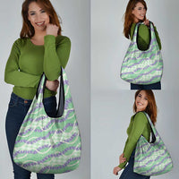 Pastel Green Hawaii Palaka Honohono Pikake Grocery Bag Hawaiian Orchid Lei Polynesian Pattern - Polynesian Pride