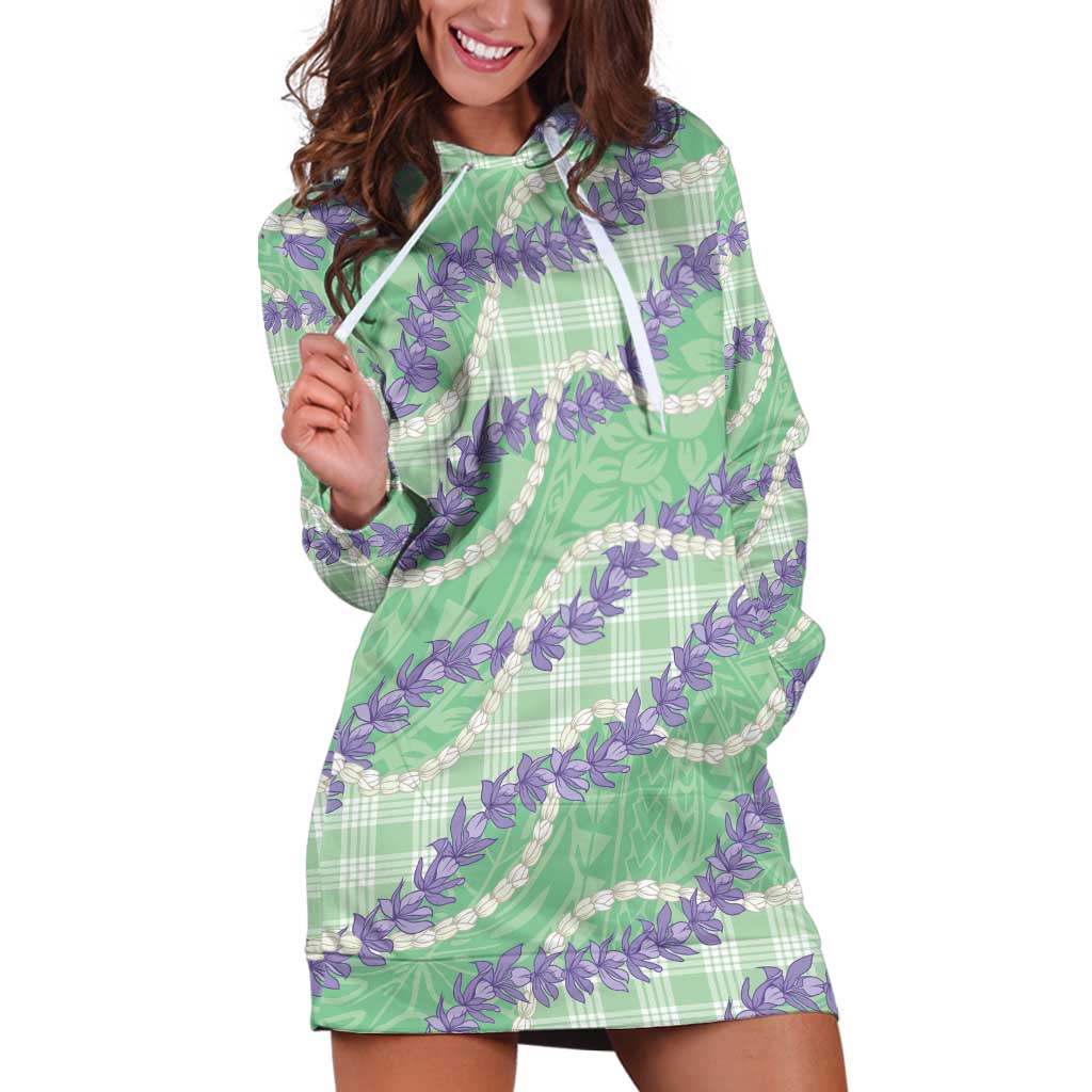 Pastel Green Hawaii Palaka Honohono Pikake Hoodie Dress Hawaiian Orchid Lei Polynesian Pattern - Polynesian Pride