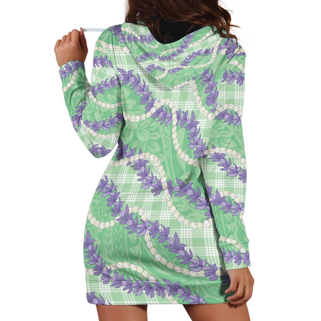 Pastel Green Hawaii Palaka Honohono Pikake Hoodie Dress Hawaiian Orchid Lei Polynesian Pattern - Polynesian Pride