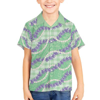 Pastel Green Hawaii Palaka Honohono Pikake Kid Hawaiian Shirt Hawaiian Orchid Lei Polynesian Pattern - Polynesian Pride