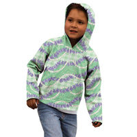 Pastel Green Hawaii Palaka Honohono Pikake Kid Hoodie Hawaiian Orchid Lei Polynesian Pattern - Polynesian Pride