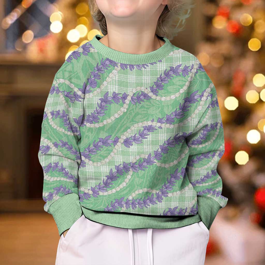 Pastel Green Hawaii Palaka Honohono Pikake Kid Ugly Christmas Sweater Hawaiian Orchid Lei Polynesian Pattern LT14 - Polynesian Pride